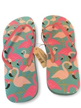 Girls' Pink Flamingo Print Flip Flops - Kids Beach Sandals